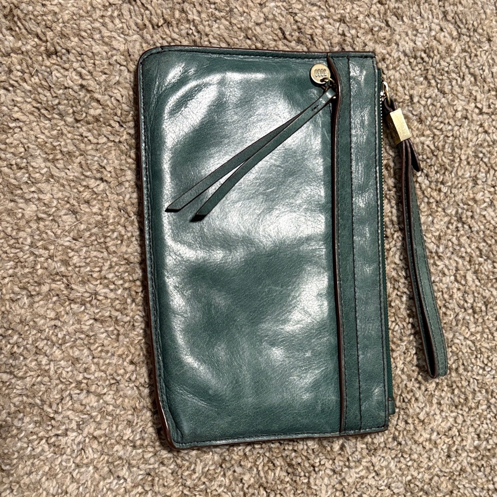 HOBO Green Leather Wristlet Clutch